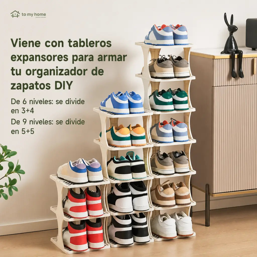 Zapatera vertical desmontable de plástico ajustable, organizador ahorra espacio para tenis y zapatos en recámara, baño u oficina con niveles expandibles