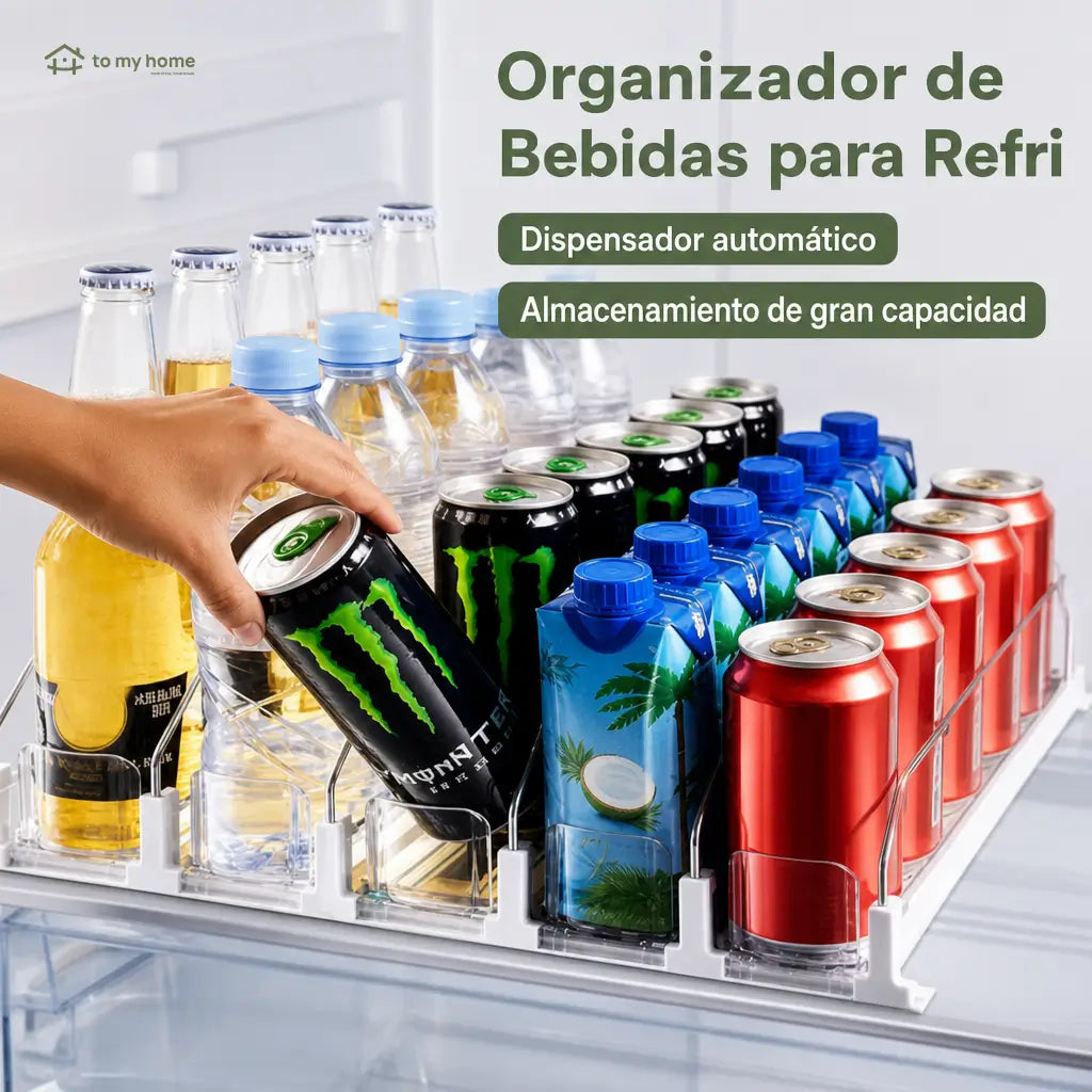Organizador de bebidas para refrigerador con empuje automático, ahorra espacio y mantiene tus latas listas en casa, despensa y enfriador