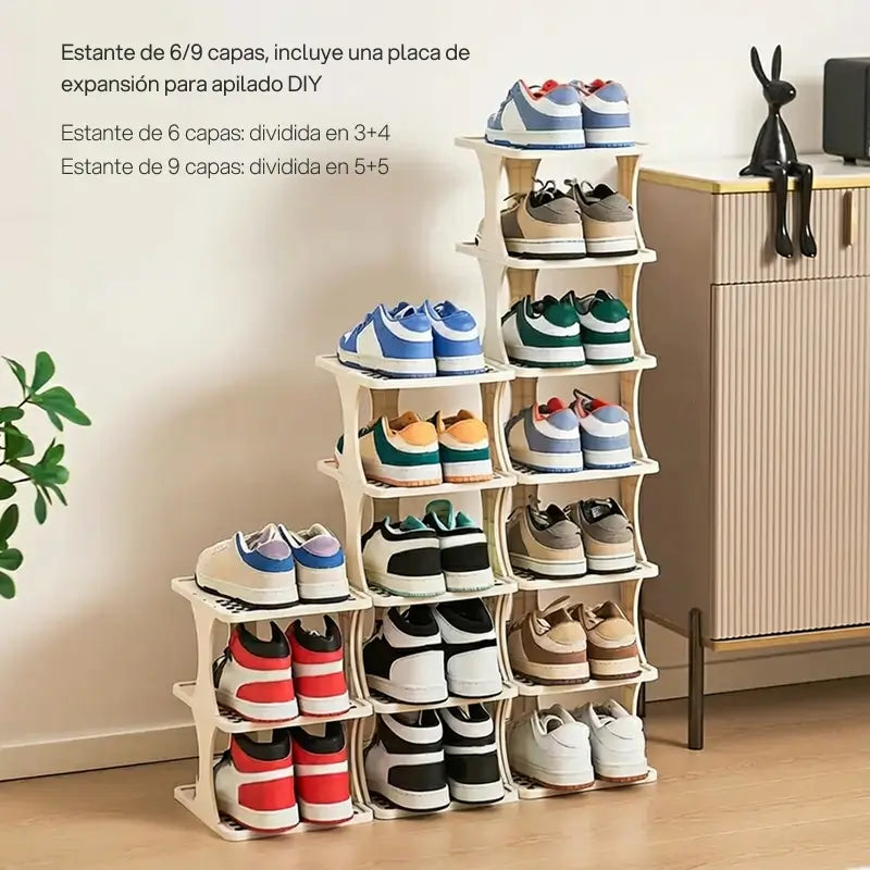 Zapatera vertical modular 6 a 9 niveles, estructura compacta, moderna y resistente, organización doméstica eficiente, maximiza espacio y mantiene orden en cualquier habitación