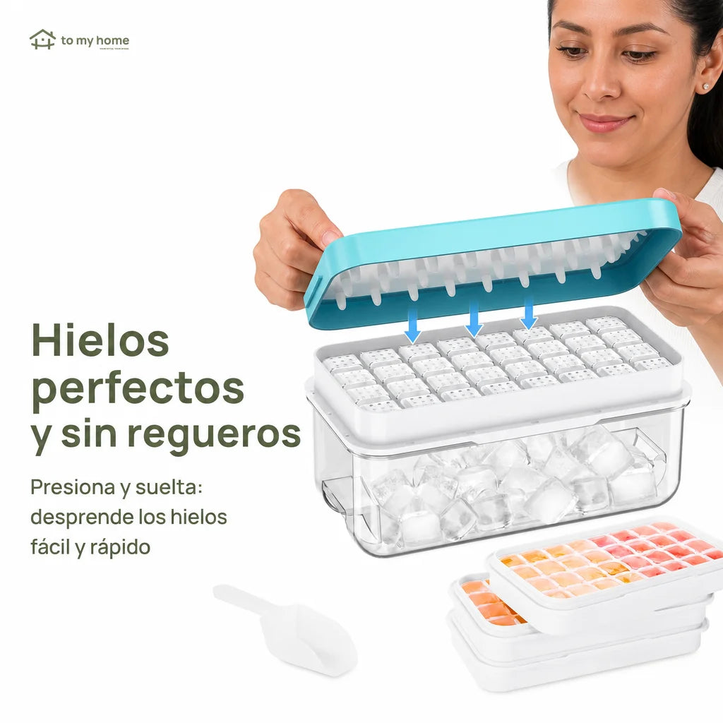 Set de charolas para hielo apilables con tapa y contenedor, fácil de liberar