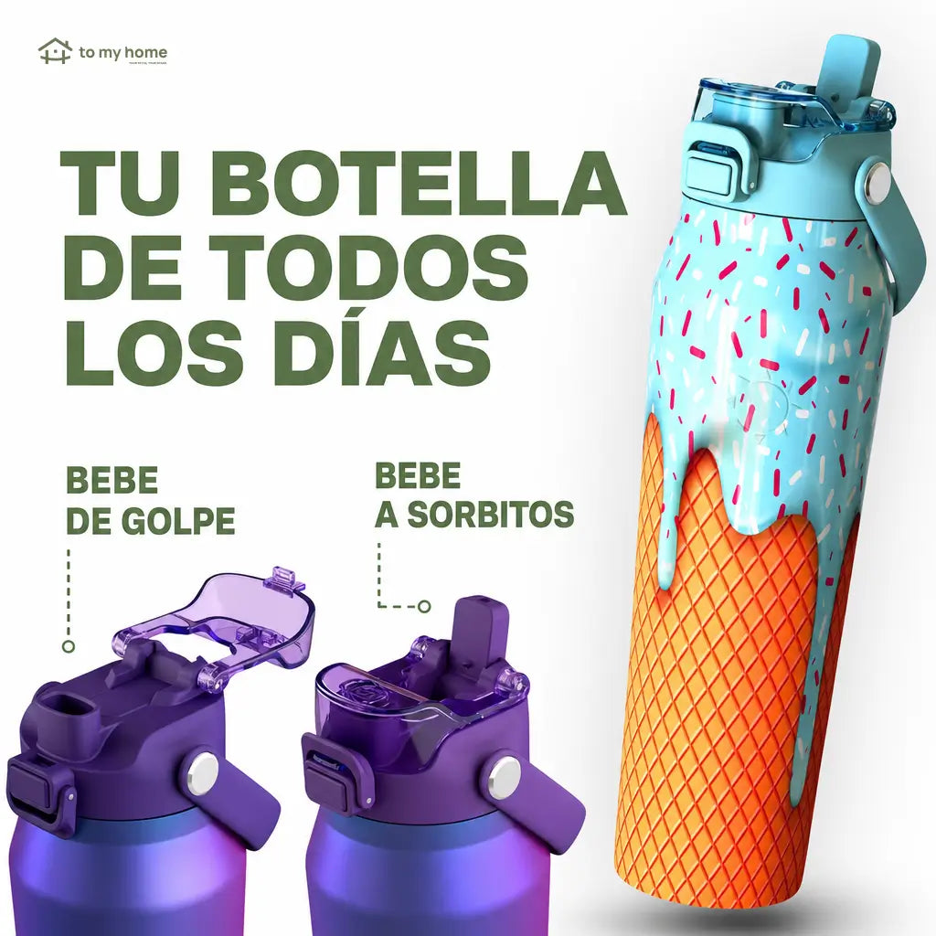 Termo para agua de acero inoxidable 946 ml con popote y boquilla, base antiderrapante para gimnasio, clases y traslados diarios sin derrames