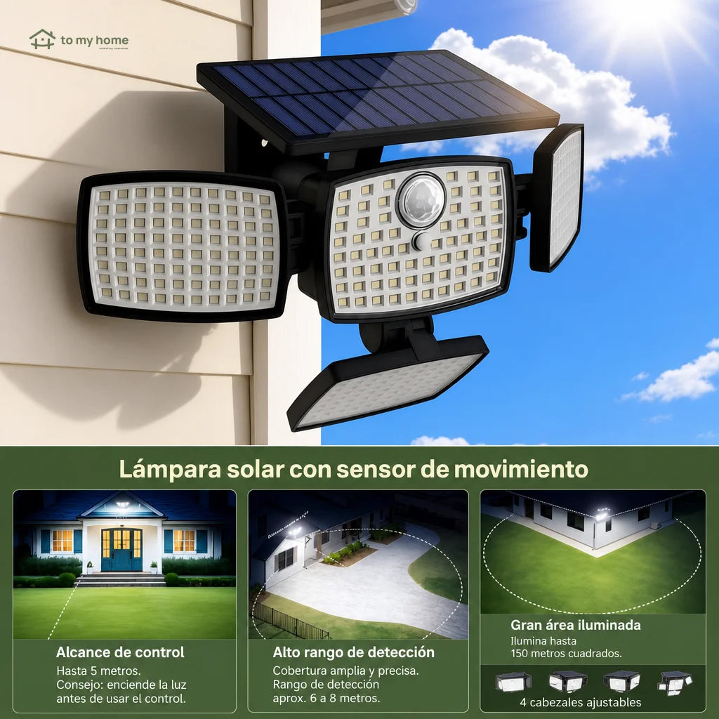Lámpara solar exterior de pared 4500LM con sensor de movimiento y control remoto para patios, jardines y seguridad nocturna en casa