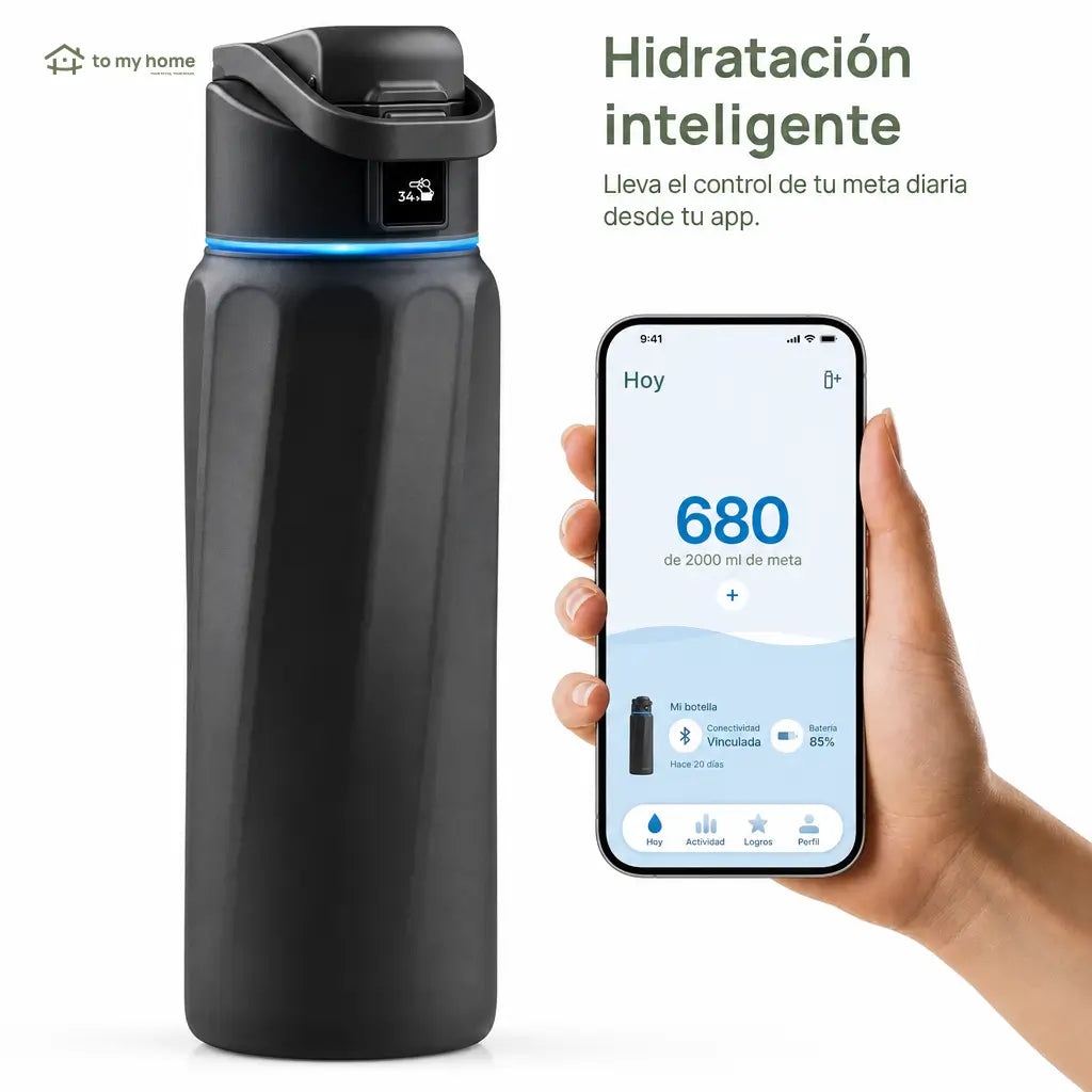 Botella térmica inteligente de acero inoxidable con app, recordatorio LED y seguimiento de hidratación para gym y viajes sin derrames