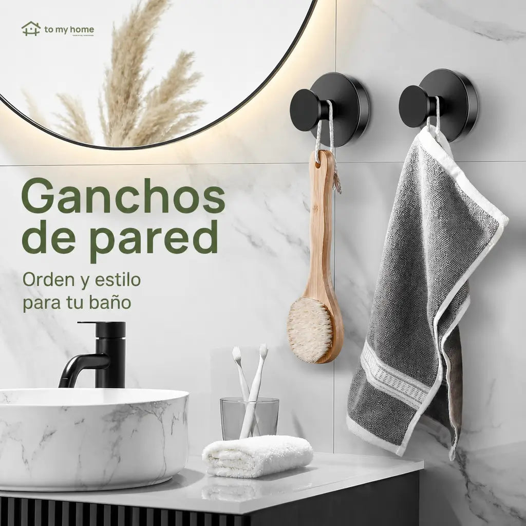 Ganchos de succión negros mate sin taladro, paquete de 2 reutilizable para baño, regadera, cocina, toallas, batas y esponjas en superficies lisas
