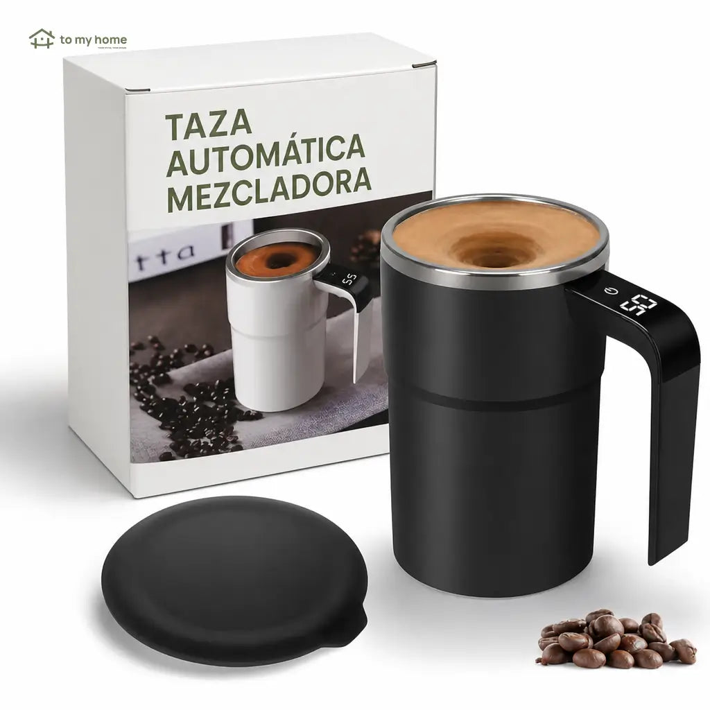 Taza mezcladora automática recargable con agitador magnético y termómetro LCD para café, leche y bebidas sin usar cuchara