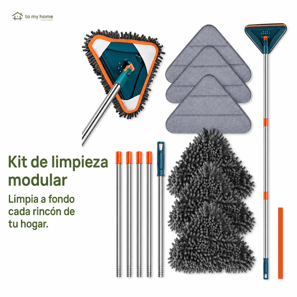 Trapeador de microfibra para paredes con mango ajustable y cabezal 360°, ideal para techos, ventiladores, ventanas, zoclos y pisos del hogar
