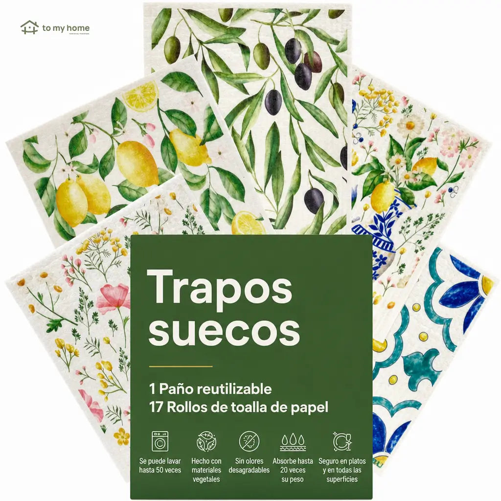 Paños suecos reutilizables para cocina, paquete de 5 piezas, súper absorbentes y biodegradables para limpiar superficies sin rayar ni olores diarios