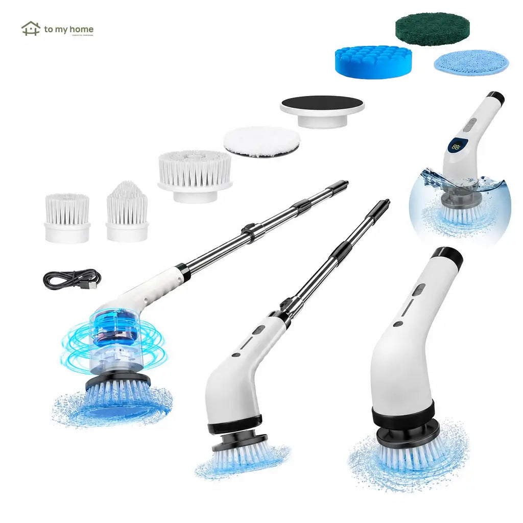 Cepillo eléctrico giratorio inalámbrico IPX7 con mango extensible y 8 cabezales para limpieza profunda sin agacharte en baño cocina pisos y ventanas