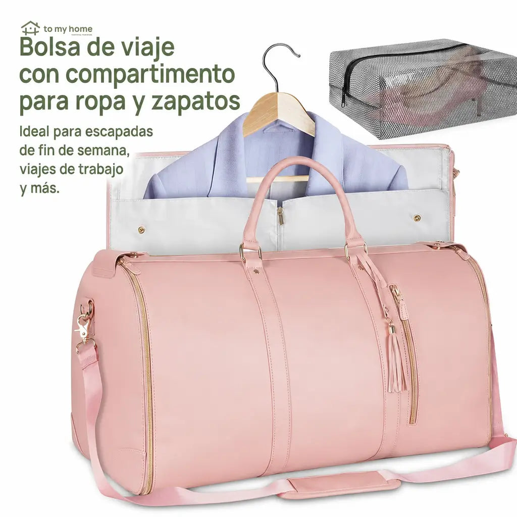 Bolsa weekender 57 L aprobada para avión con portatrajes desplegable, bolsillos con cierre y zapatero ventilado para viajes de fin de semana