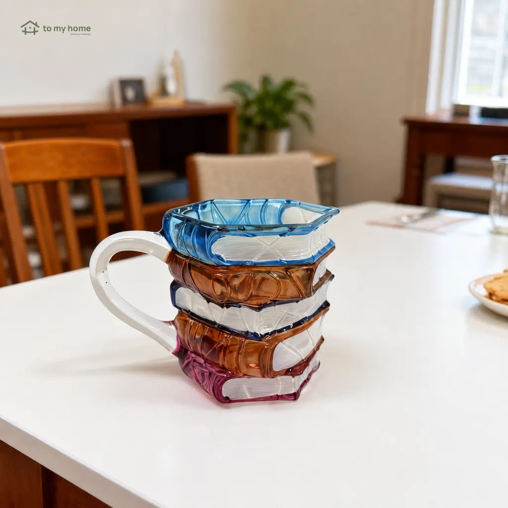 Mug de cerámica tipo libros apilados con pintura 3D multicolor, resistente al calor para amantes de la lectura y coleccionistas creativos