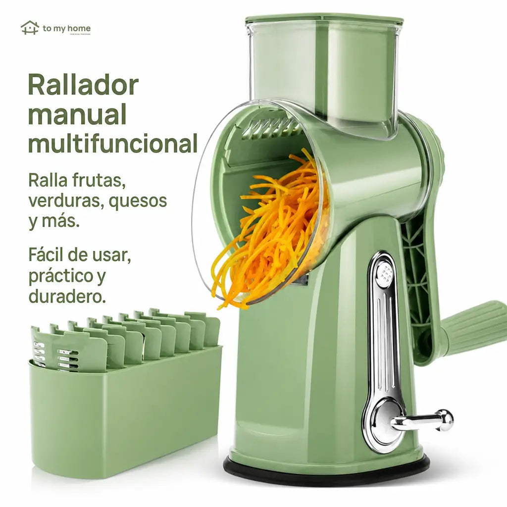 Rallador rotativo de queso con 5 cuchillas intercambiables y base de succión para verduras, frutas y cocina diaria segura en casa