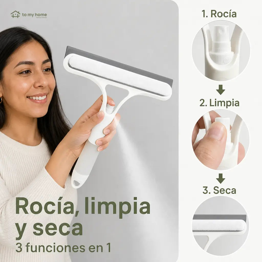 Limpiador de ventanas 3 en 1 con rociador, jalador y microfibra para parabrisas, mesas y vidrios del hogar sin marcas