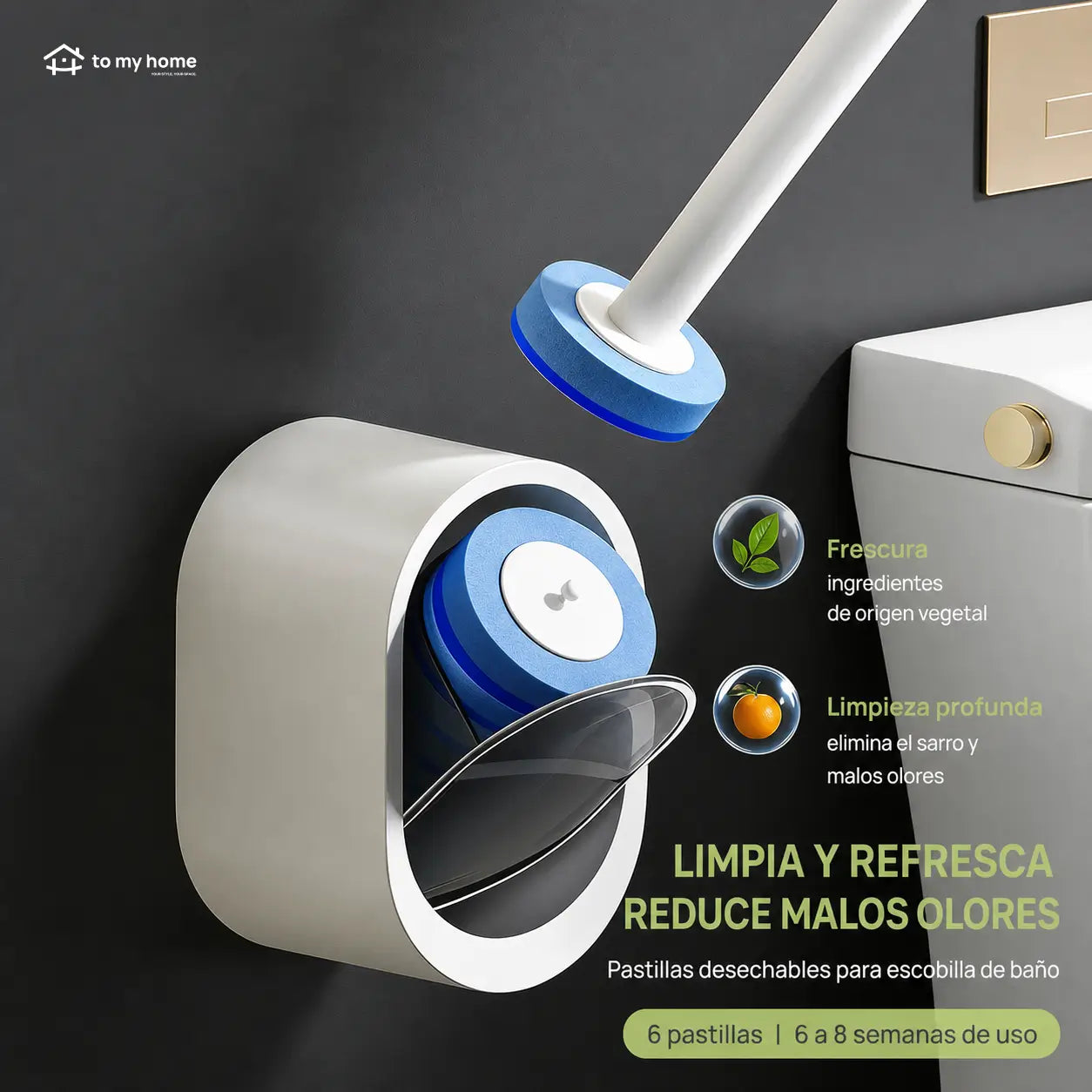 Kit de cepillo para WC con almohadillas desechables autolimpiables y solución incluida para limpiar baño sin enjuague ni malos olores diario