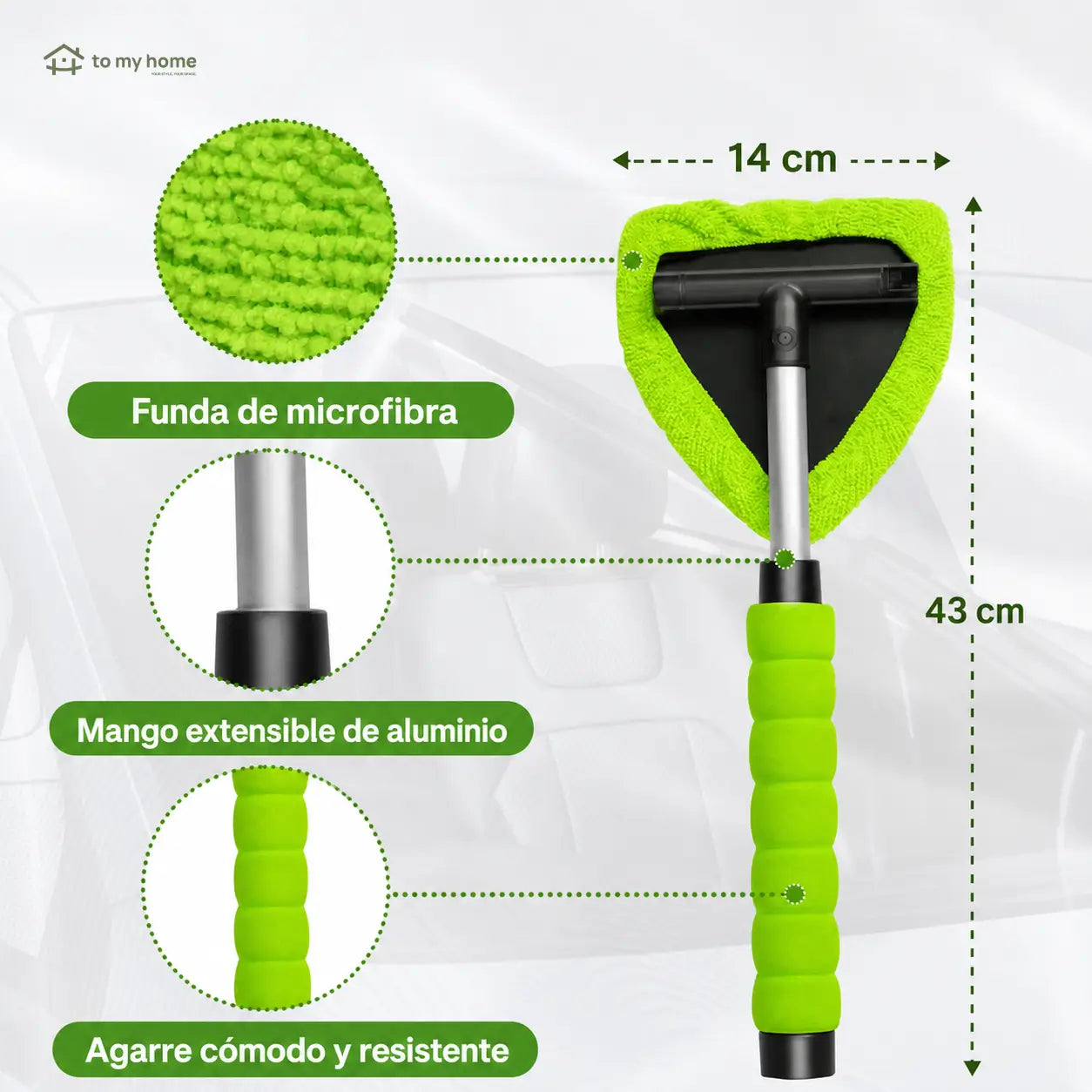 Limpiador de parabrisas extensible con cabeza triangular giratoria y 4 pads de microfibra para autos, camionetas y SUV en limpieza interior y exterior