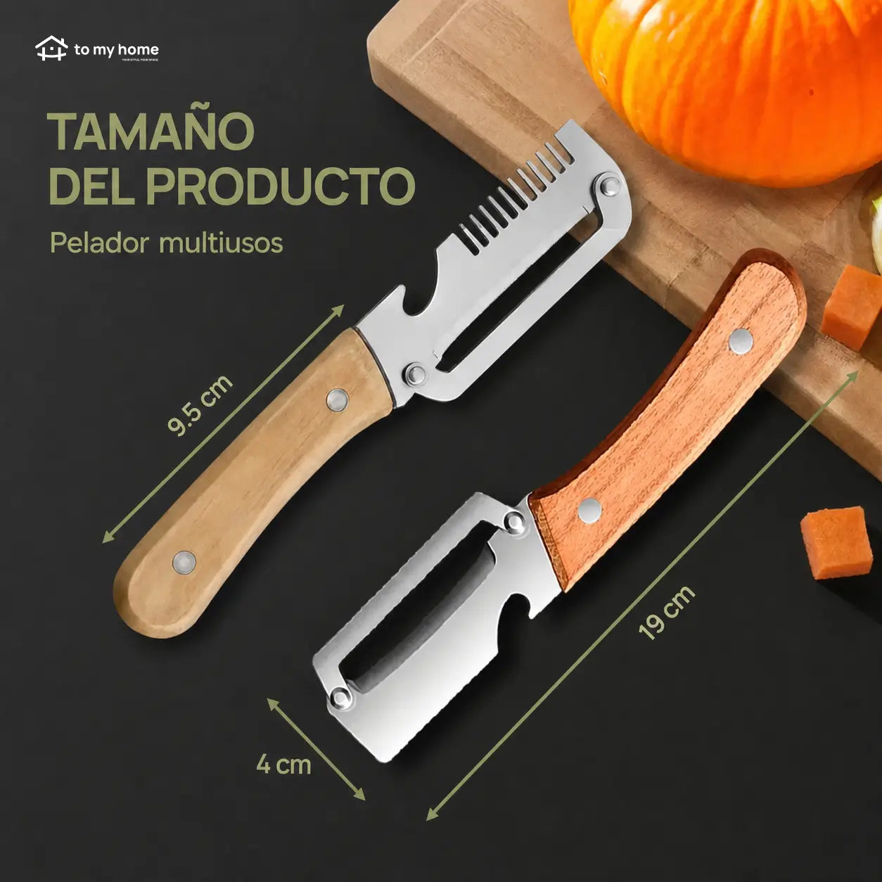 Pelador de Verduras Multifuncional Acero Inoxidable Mango de Madera y Abrebotellas Integrado Ideal para Frutas o Vegetales en Cocina de Casa (Paquete 2 Piezas)