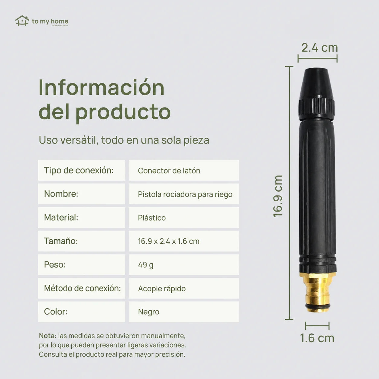 Pistola de agua a presión con boquilla reforzada y modos de rocío para lavar autos, regar plantas y limpiar patios en casa