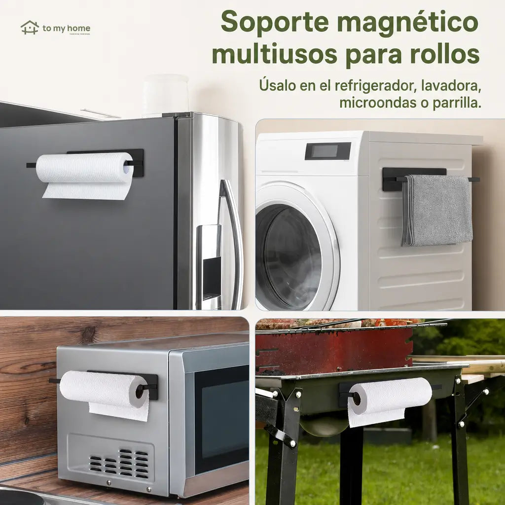 Portarrollos magnético de acero inoxidable para toallas de papel, organizador ajustable para refri, cocina, baño y asador en superficies metálicas resistentes