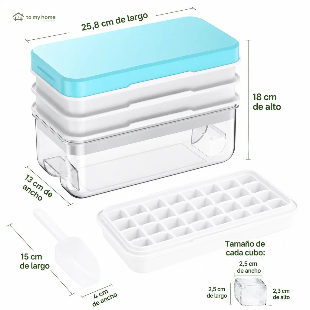 Set de charolas para hielo apilables con tapa y contenedor, fácil de liberar