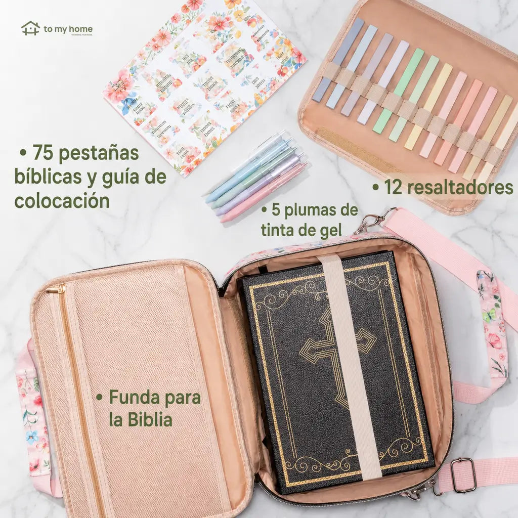 Funda organizadora para Biblia con kit de marcadores, correa ajustable y compartimentos para estudio bíblico en iglesia y casa
