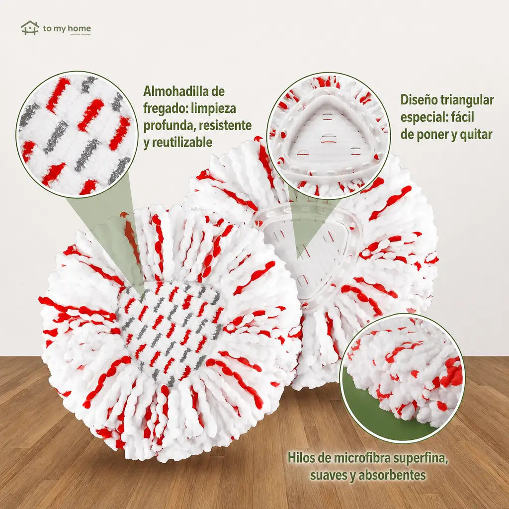 Cabezas de repuesto para trapeador giratorio con microfibra absorbente y fibras antiabrasivas para limpieza húmeda o seca en casa, paquete de 3
