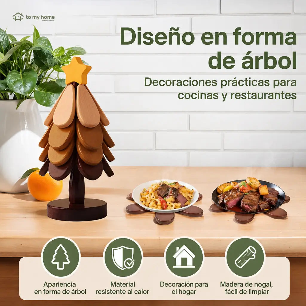 Set de portavasos y salvamanteles de madera resistente al calor con diseño plegable para ollas, platos, tazas y mesa diaria