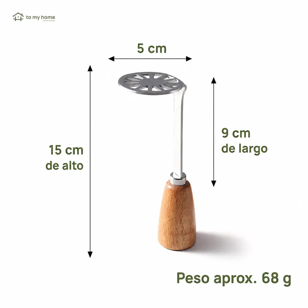 Set de 2 machacadores mini de acero inoxidable con mango de madera para papa, aguacate, frijoles y purés caseros en cocina diaria