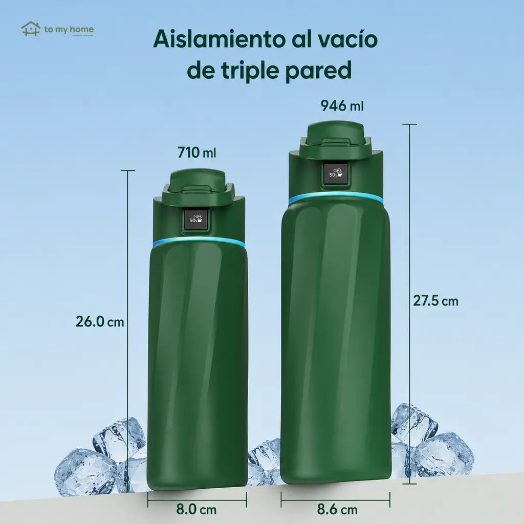 Botella térmica inteligente de acero inoxidable con app, recordatorio LED y seguimiento de hidratación para gym y viajes sin derrames