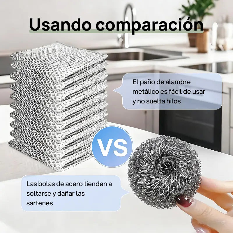 Juego de 10 esponjas de acero no rayables para limpieza, con paño multiusos de doble capa para platos y superficies, durabilidad comprobada