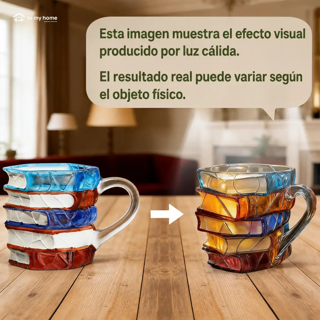 Mug de cerámica tipo libros apilados con pintura 3D multicolor, resistente al calor para amantes de la lectura y coleccionistas creativos