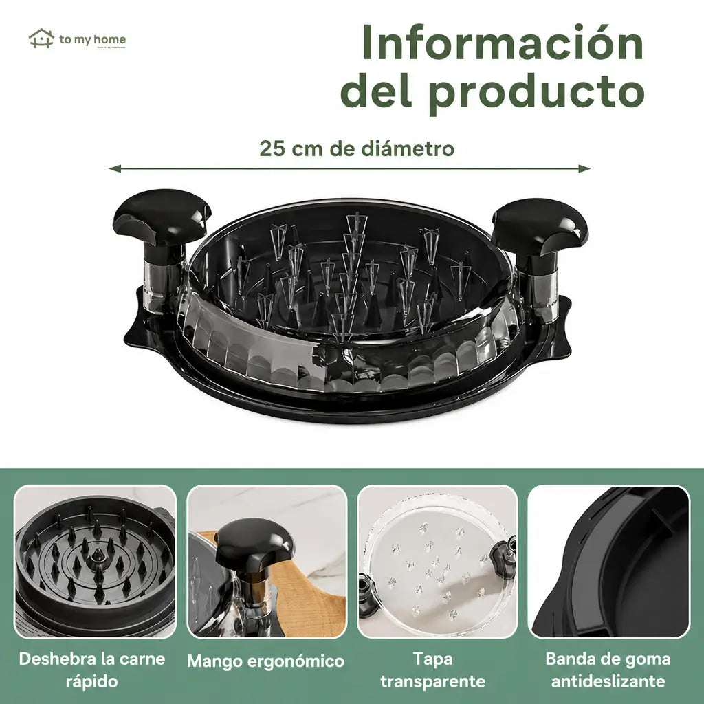 Deshebrador de carne grande con tapa transparente y base antiderrapante para pollo, res y cerdo cocidos en cocina familiar diaria