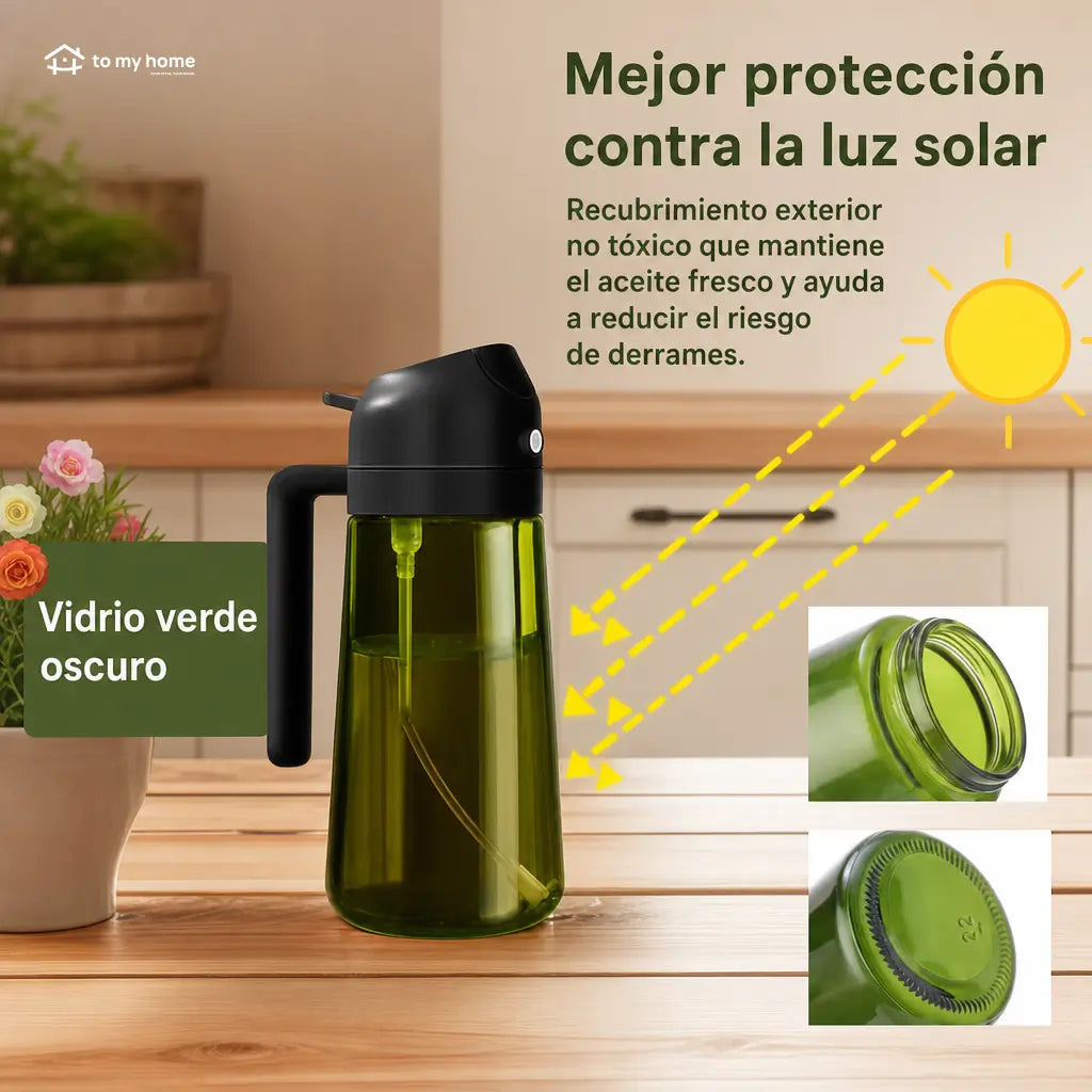Set de 2 atomizadores de aceite 470 ml en vidrio oscuro, dispensador 2 en 1 para freidora de aire, asador y cocina diaria