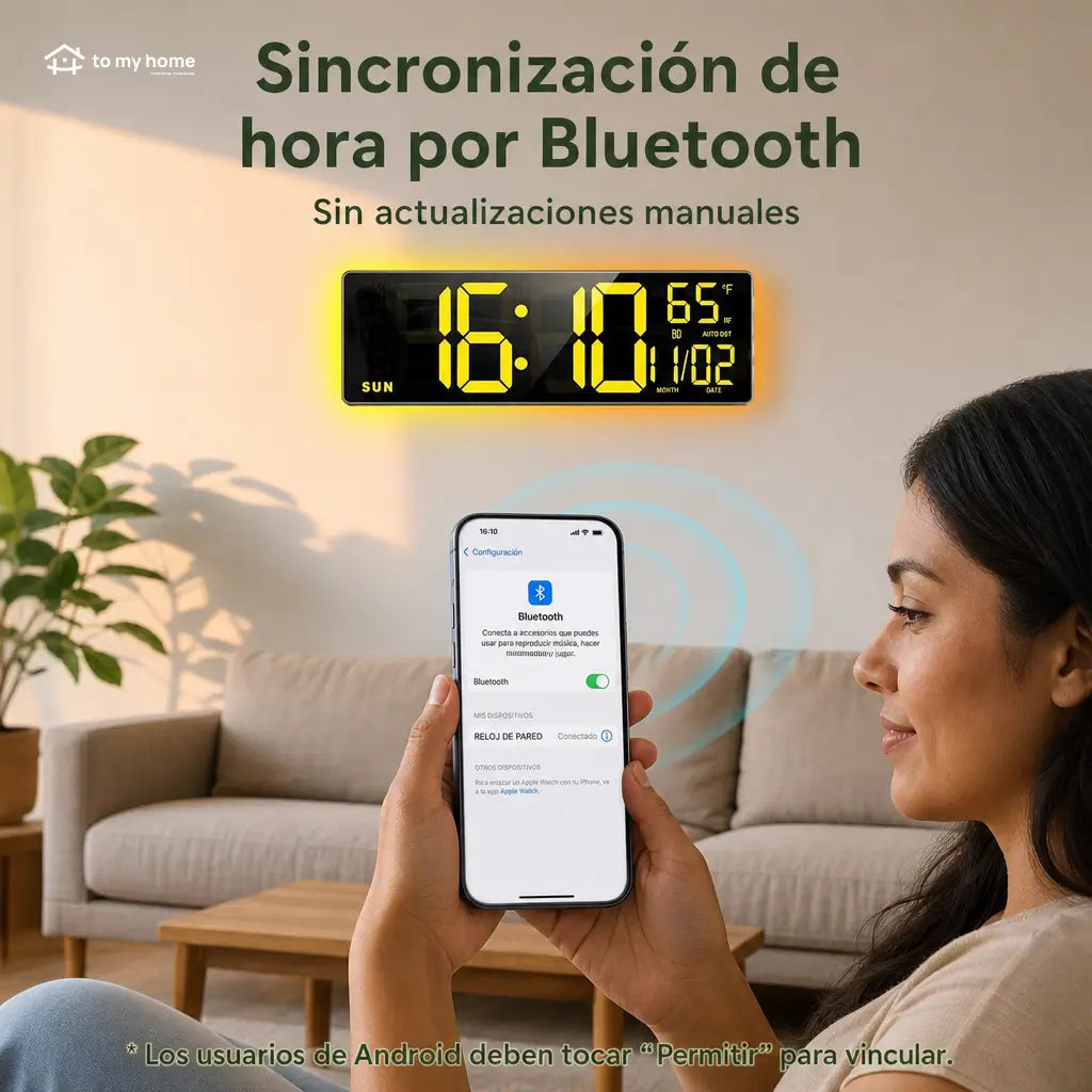 Reloj digital de pared LED 16.5 pulgadas con luz RGB, Bluetooth y alarmas dobles para sala, oficina, cocina o setup gamer