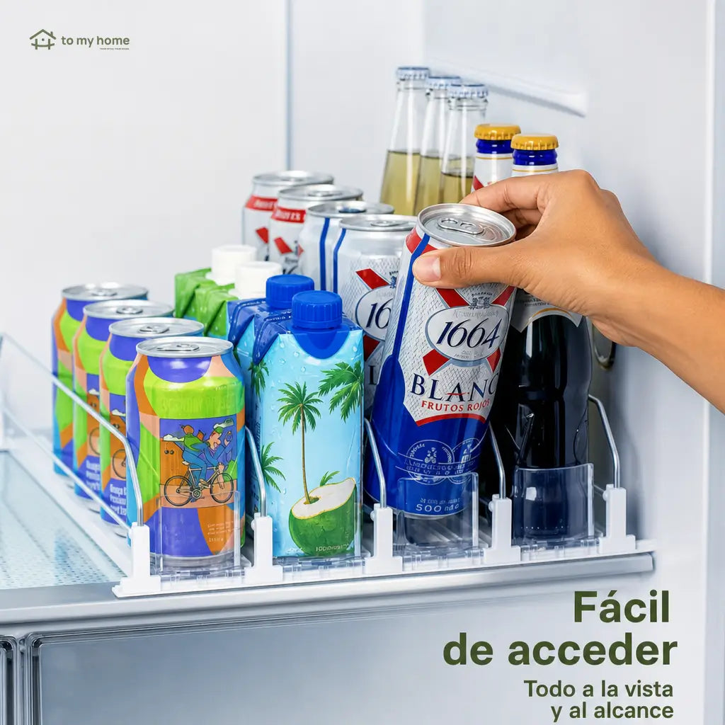 Organizador de bebidas para refrigerador con empuje automático, ahorra espacio y mantiene tus latas listas en casa, despensa y enfriador