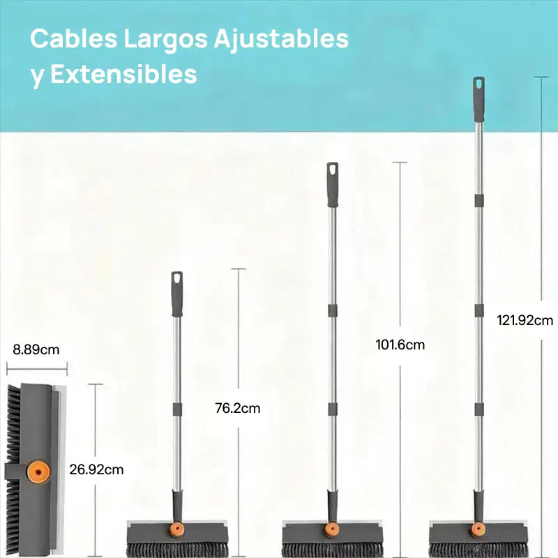 Cepillo de limpieza 3 en 1 para pisos con mango largo y cerdas rígidas, ideal para baño, ducha, garage y terrazas con resistencia total