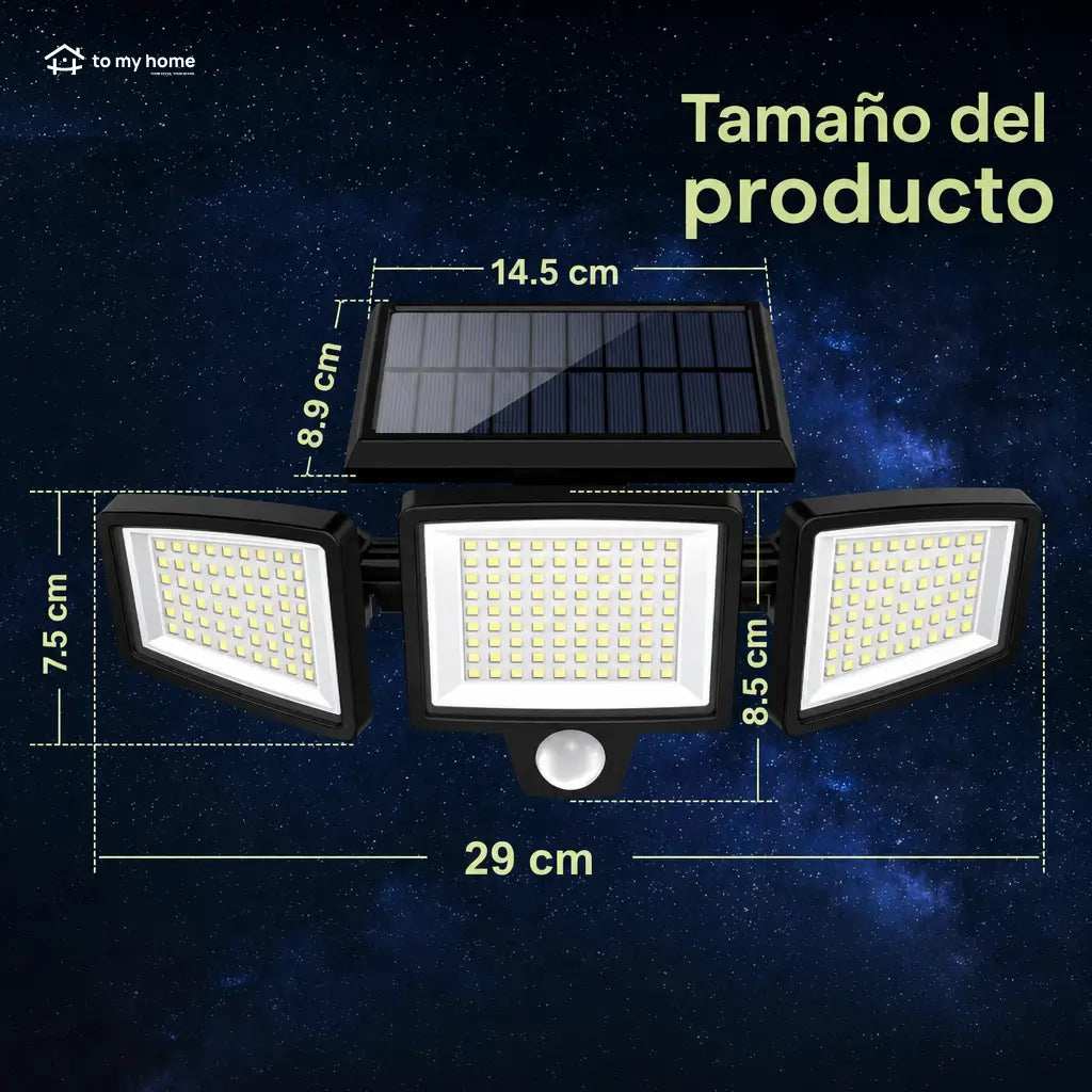 Lámpara solar exterior amplia de seguridad 2500LM con 3 cabezales, sensor de movimiento y control remoto para patio, cochera y jardín