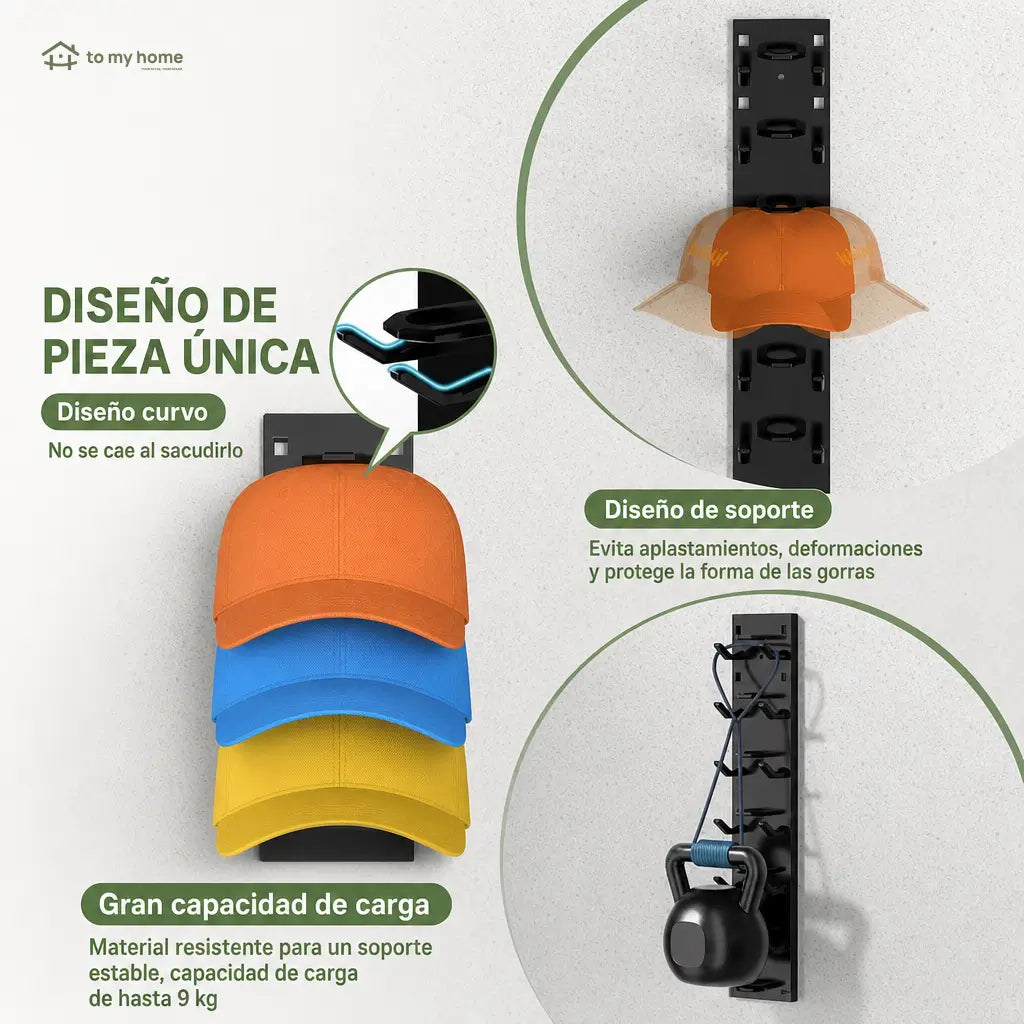 Organizador de gorras para pared, paquete de 2 con 18 espacios, instalación adhesiva o con tornillos para clóset y recámara ordenada