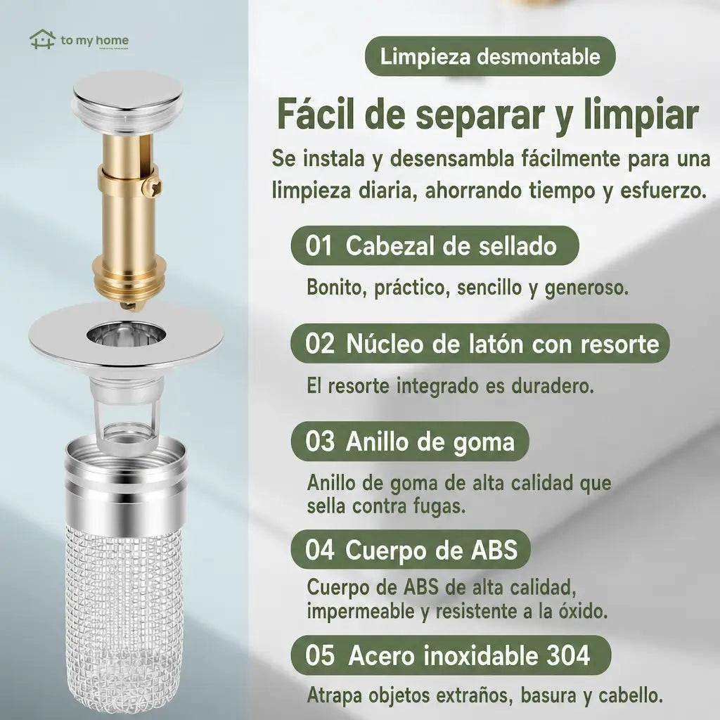 Tapón coladera universal 2 en 1 para lavabo, con canastilla removible de acero inoxidable contra cabello y malos olores