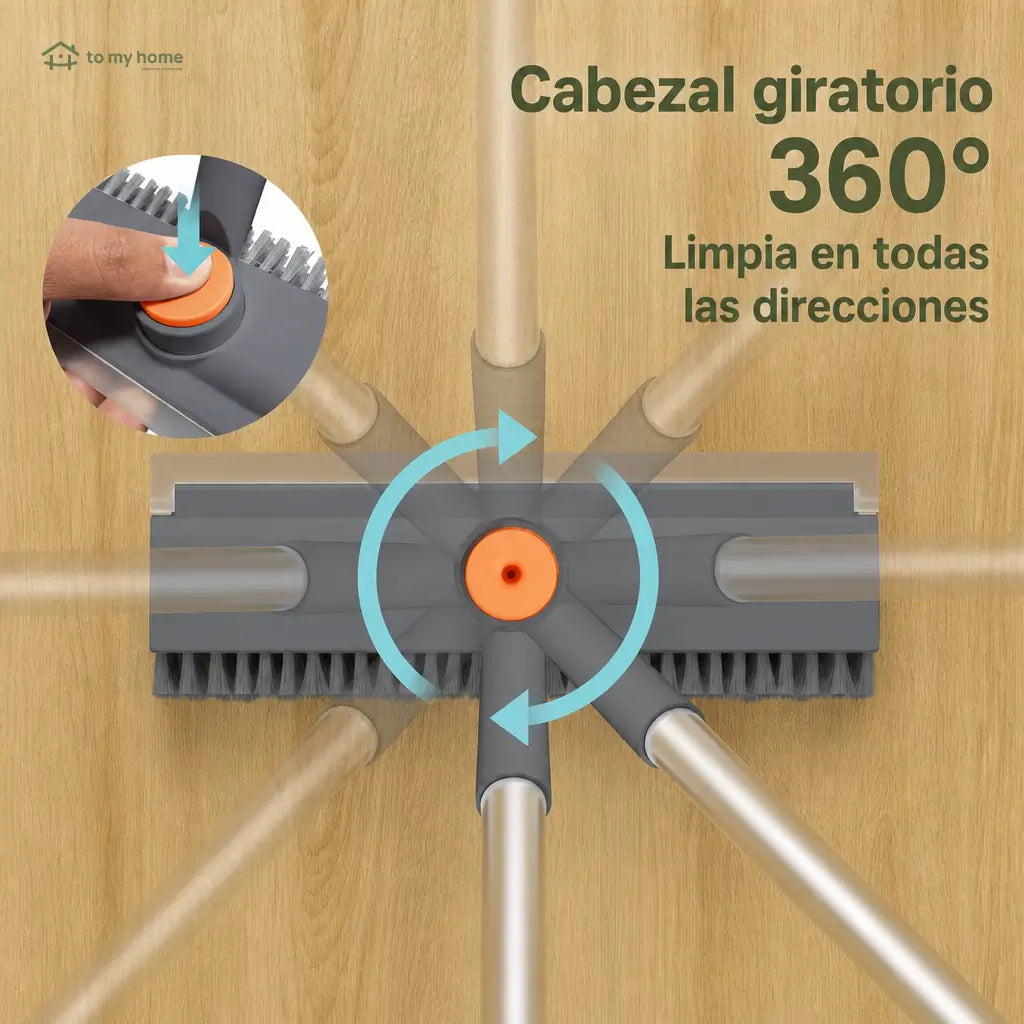 Cepillo limpiador de pisos 3 en 1 con mango ajustable, cerdas rígidas y jalador para baño, cocina, patio y cochera