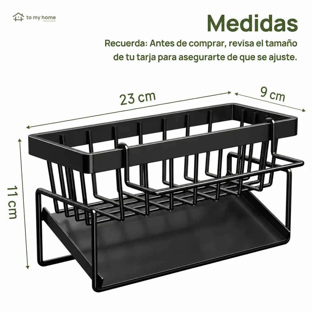 Organizador metálico para tarja con porta cepillo alto y divisores, ideal para esponjas, jabón y mantener la cocina ordenada sin ocupar espacio