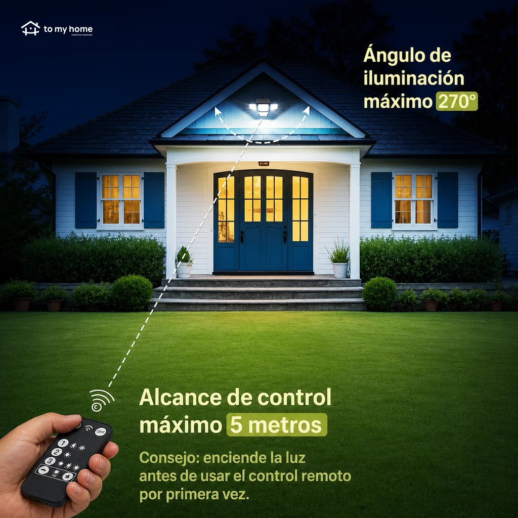 Lámpara solar exterior de pared 4500LM con sensor de movimiento y control remoto para patios, jardines y seguridad nocturna en casa