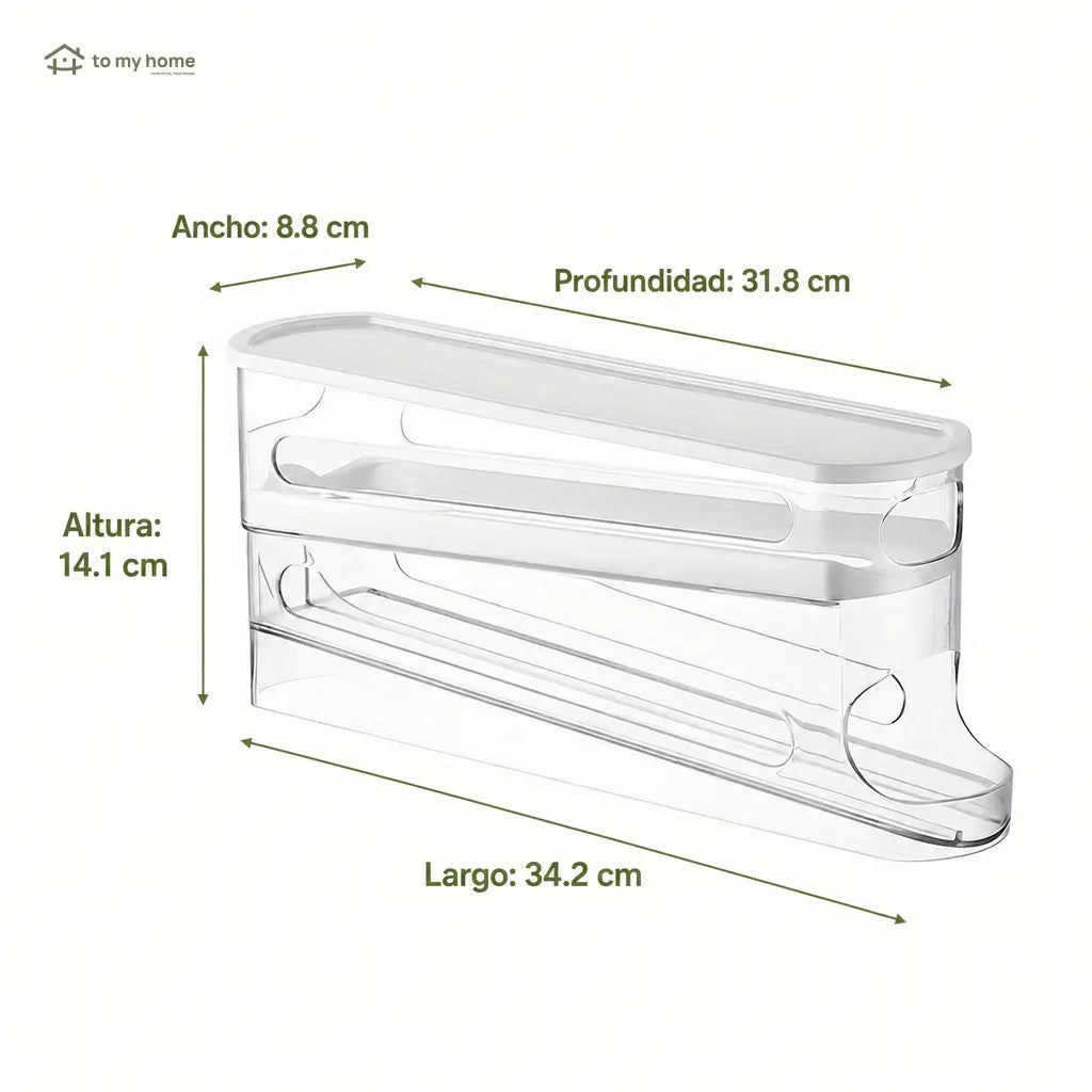 Organizador transparente para huevos apilable con diseño rodante, ahorra espacio y mantiene tu refrigerador más ordenado en la cocina diaria fácilmente
