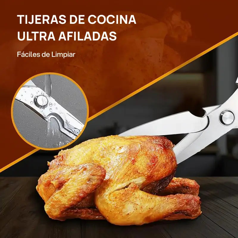 Tijeras de cocina profesionales en acero inoxidable, para carnes, aves, huesos, cortes precisos y uso culinario multifuncional, indispensables en hogar o cocina profesional