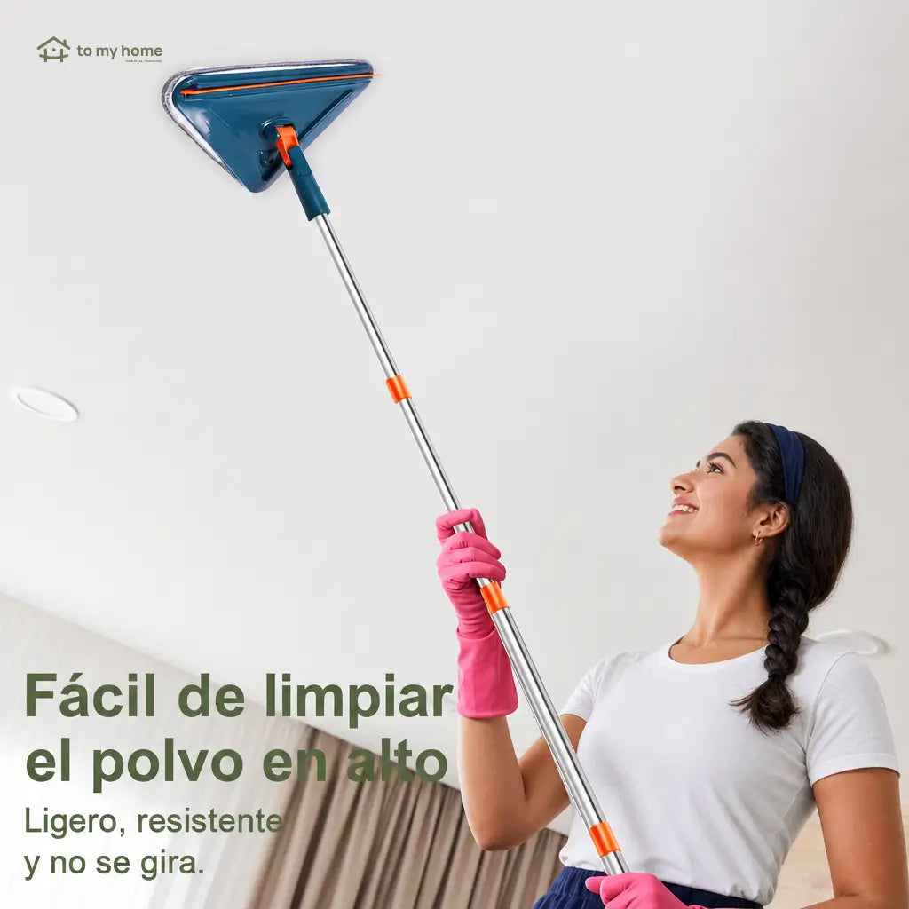 Trapeador de microfibra para paredes con mango ajustable y cabezal 360°, ideal para techos, ventiladores, ventanas, zoclos y pisos del hogar