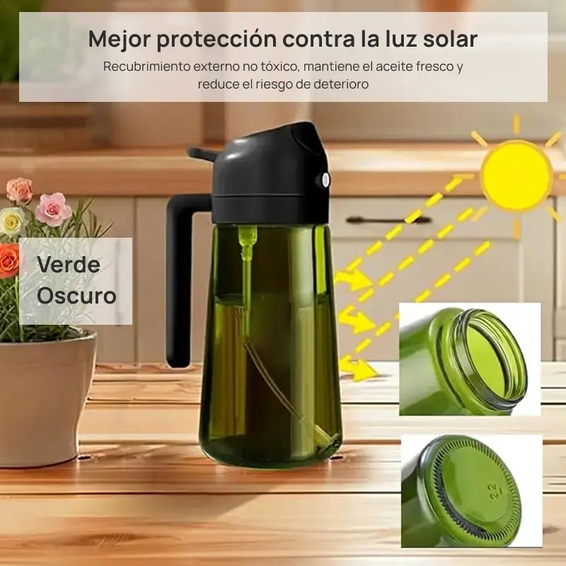 Kit 2 pulverizadores de aceite y vinagre 470 ml en vidrio oscuro, spray 2 en 1, apto para cocina, air fryer o parrilla de forma práctica