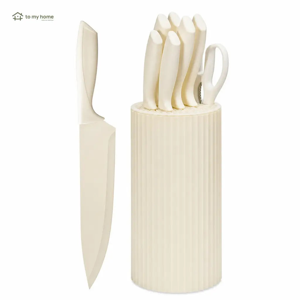 Set completo de cuchillos negros de 8 piezas resistentes al óxido con tijeras y bloque para cocina diaria en tu hogar con cortes precisos