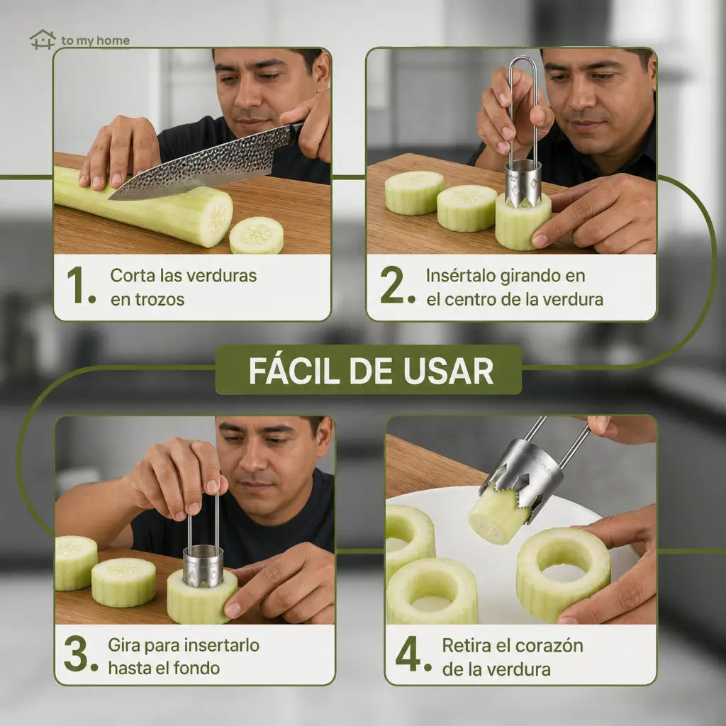Set de 2 descorazonadores de acero inoxidable con mango ergonómico para pimientos, frutas y verduras en cocina diaria preparación rápida y limpia