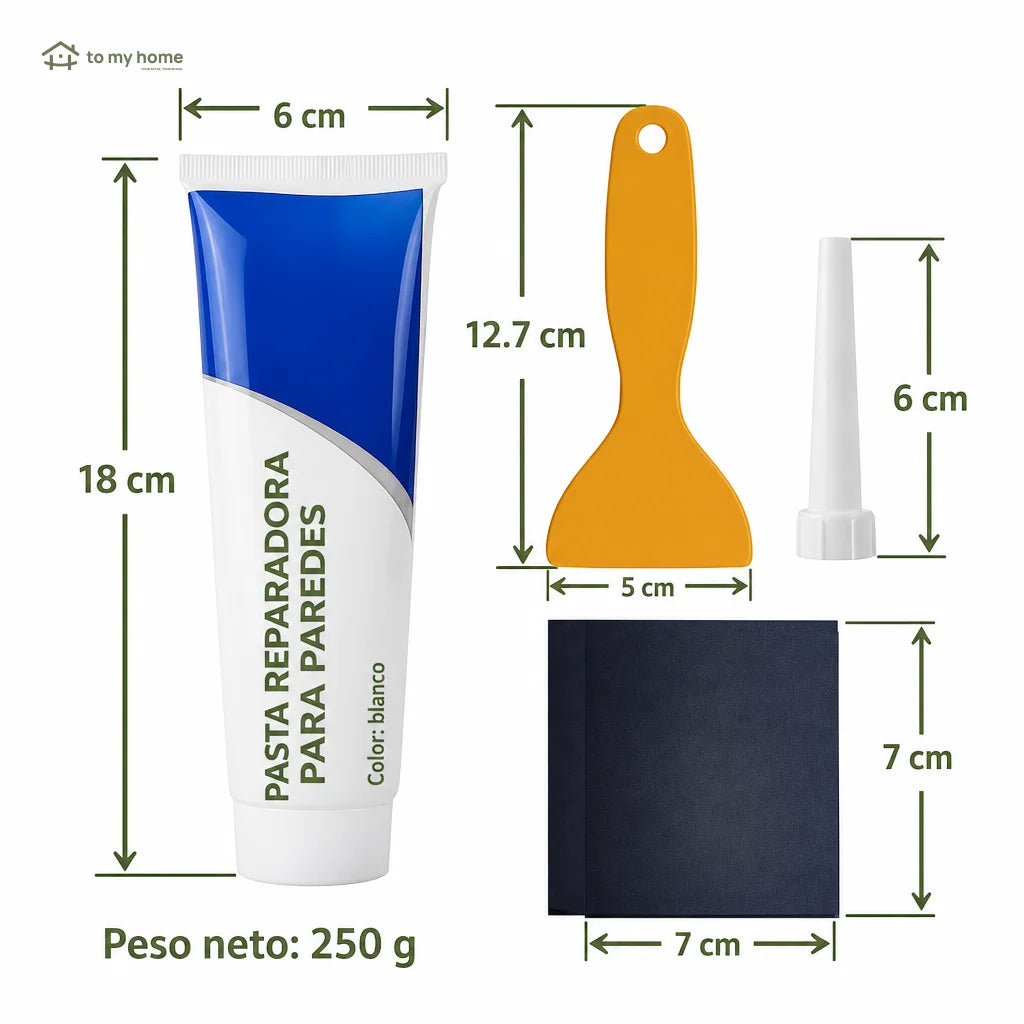 Pasta blanca resanadora 250 g autoadhesiva e impermeable para reparar daños, manchas y descascarado en paredes interiores de tablaroca y concreto