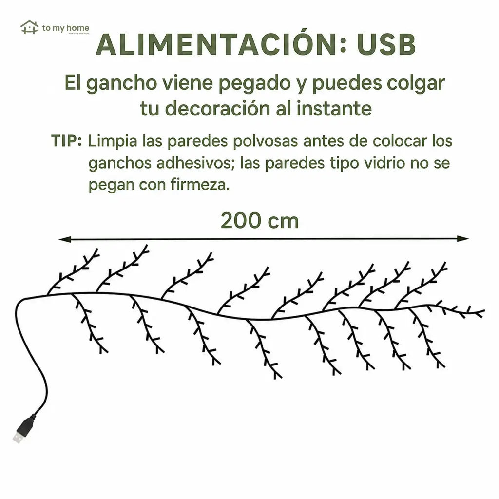 Guirnalda de ramas colgante con 144 luces LED USB, decoración DIY para pared en recámara, sala, fiestas, terraza y jardín