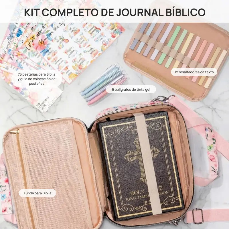 Capa de Bíblia Feminina Grande com Alça de Ombro, Organizadores Internos, Abas, Marcadores e Espaço para Estudo Bíblico