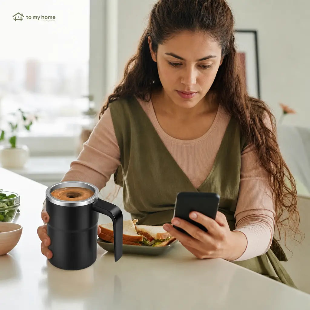Taza mezcladora automática recargable con agitador magnético y termómetro LCD para café, leche y bebidas sin usar cuchara